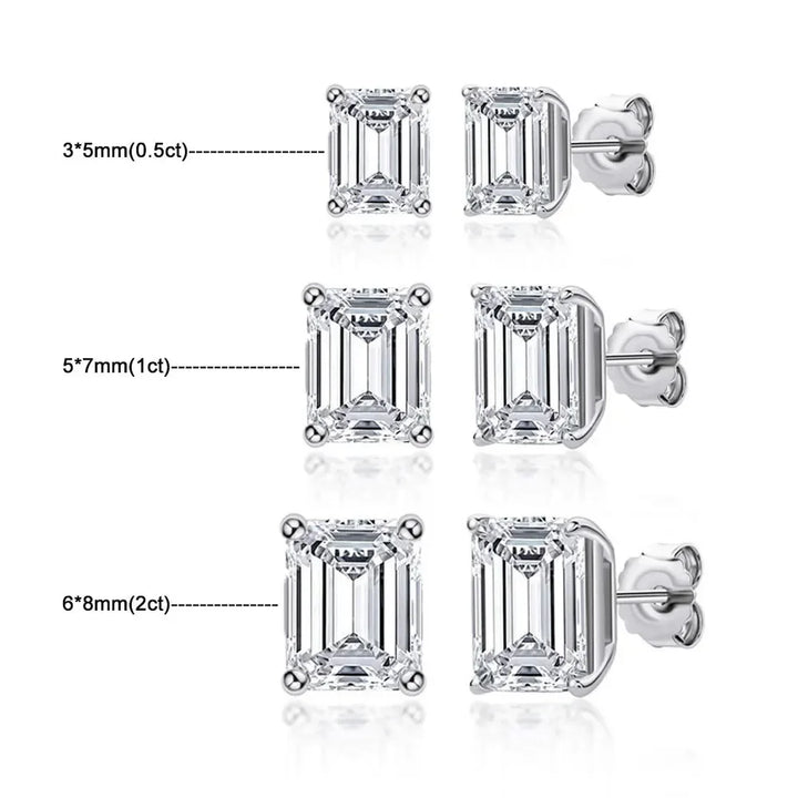 Emerald Cut Moissanite Earrings for Women 0.5 - 2ct D Color Lab Grow Diamond with GRA s925 Sterling Silver Trendy Stud Earring