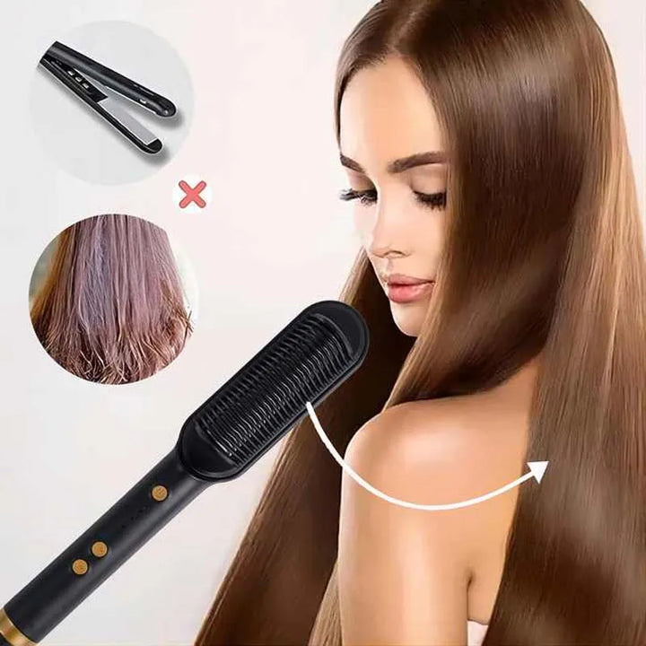 Electric hair straightening ceramic brush