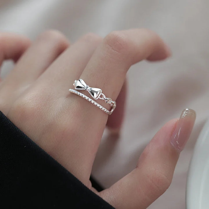 VENTFILLE 925 Sterling Silver Ring for Women Girl Jewelry Geometry Hollowed Out Design Overlapping Simple  Gift Dropshipping