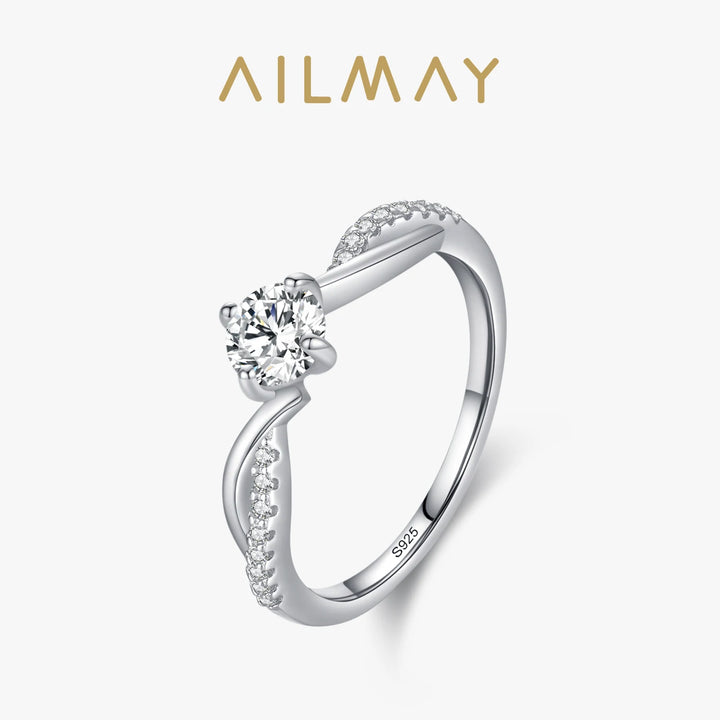 Ailmay Shining 925 Sterling Silver 1CT Clear CZ Wedding Finger Ring For Women Classic Luxury Engagement Accessories Jewelry Gift