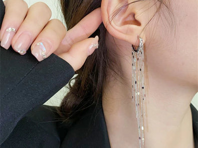 925 Sterling Silver Long Tassel Pendant Earring