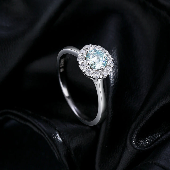 925 Sterling Silver Halo Ring with Moissanite Diamonds