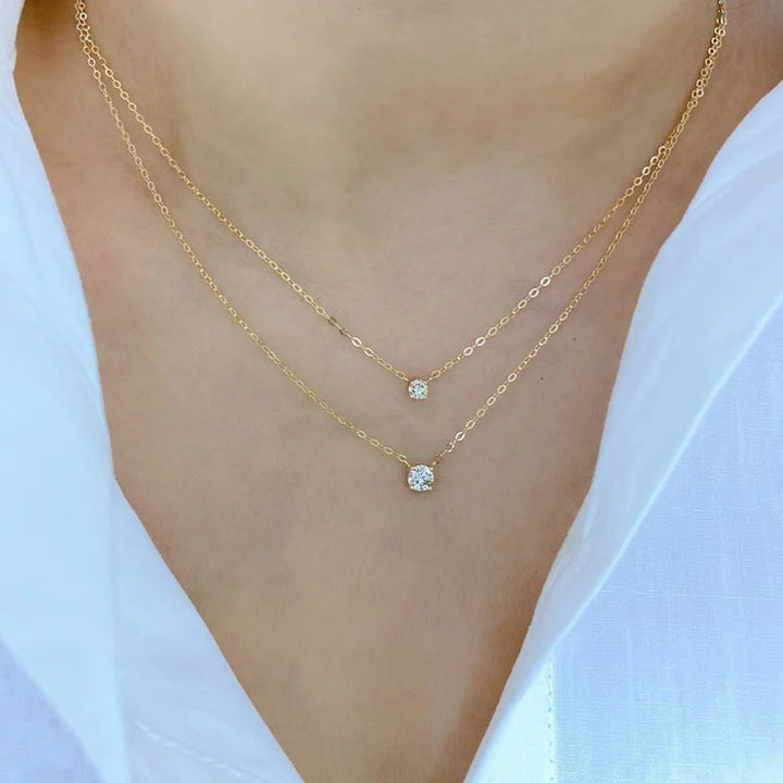 Hot 925 Sterling Silver 14k Gold Plated Necklace Versatile Sparkling Zircon Choker Clavicle Chain for Women Wedding Jewelry