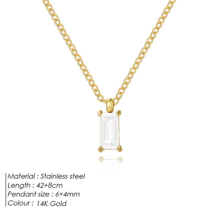 18k gold plated stainless steel necklace with rectangular zirconia pendant