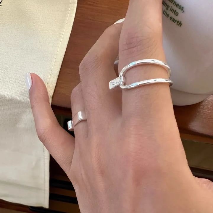 VENTFILLE 925 Sterling Silver Ring for Women Girl Jewelry Geometry Hollowed Out Design Overlapping Simple  Gift Dropshipping