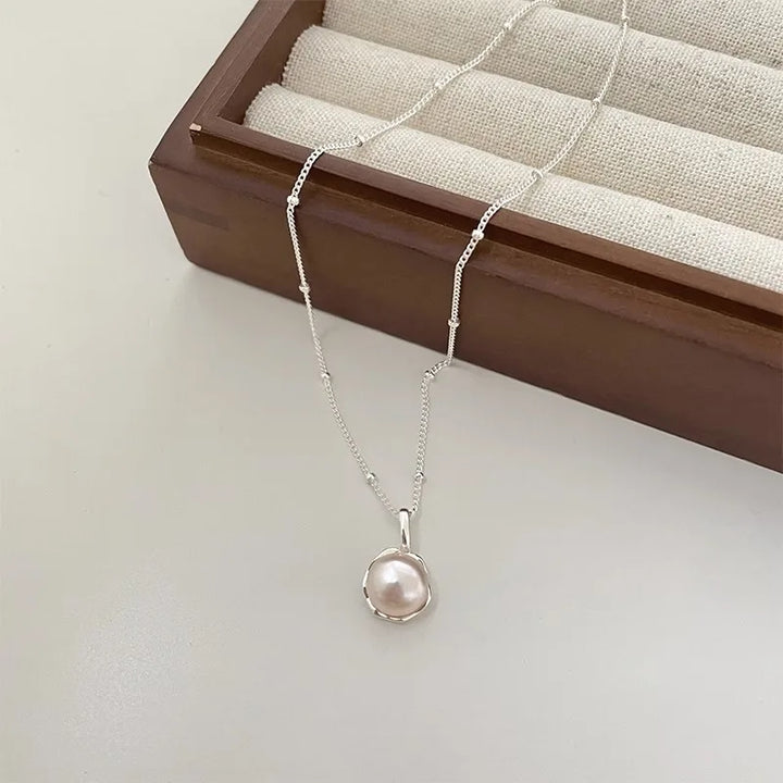 New Trendy Fashion 925 Silver Pearl Simple Elegant Thin Chain Pendant Necklace for Women Girl Jewelry Dropship Wholesale