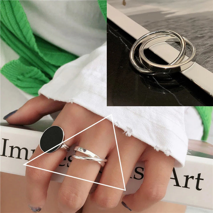 VENTFILLE 925 Sterling Silver Ring for Women Girl Jewelry Geometry Hollowed Out Design Overlapping Simple  Gift Dropshipping