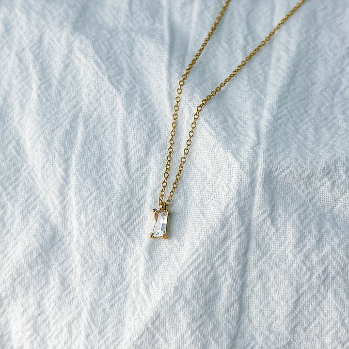 18k gold plated stainless steel necklace with rectangular zirconia pendant