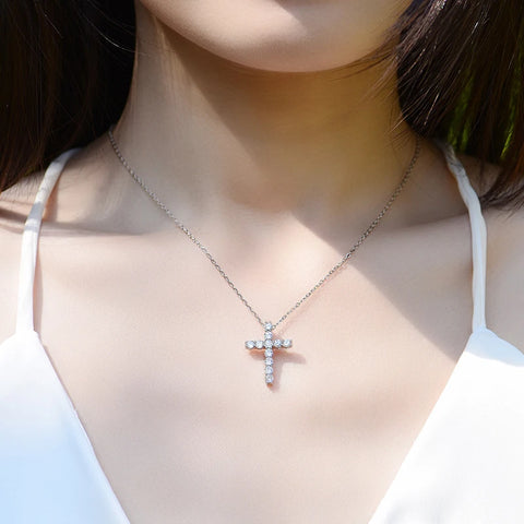 Jesus Crucifix Necklace in sterling silver and 18k White Gold plated with diamond stones - moissanites with GRA certificate