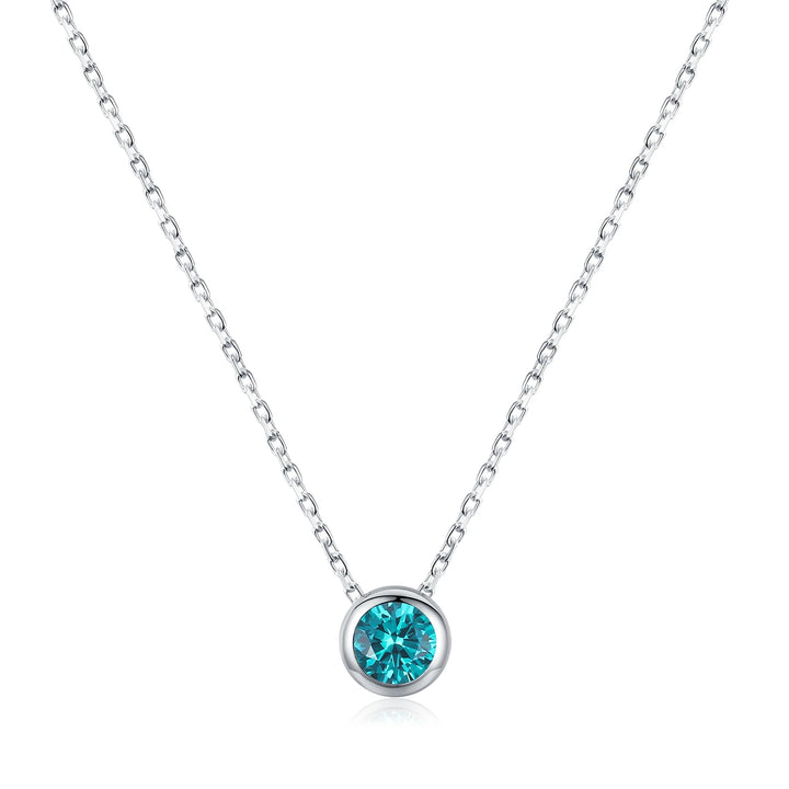 MODIAN 925 Sterling Silver Teal Round Zirconia Pendant Necklace White Gold Plated Neck Link Chain For Women Party Jewelry Gift