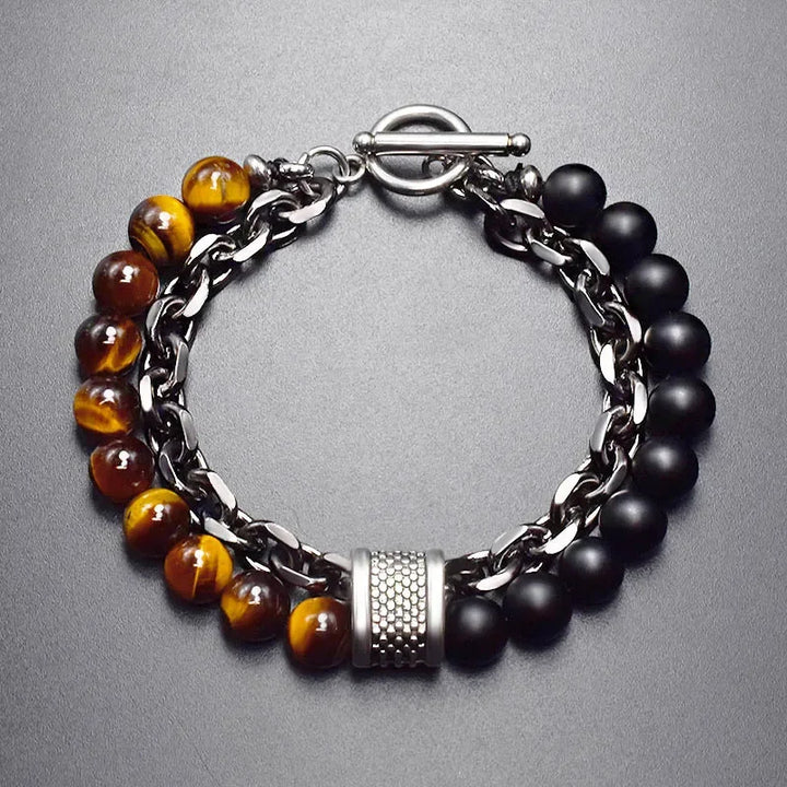 New 2020 Men's Tiger Eye Stone Beaded Bracelet Stainless Steel Gunmetal Link Chain Yoga Bracelet Male Jewelry Dropshipping