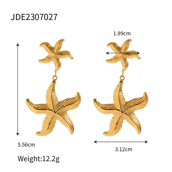 18K Gold Plated Stainless Steel Starfish Stud Earrings Anti Allergic Metal Waterproof Statement Jewelry for Women Beach Gift