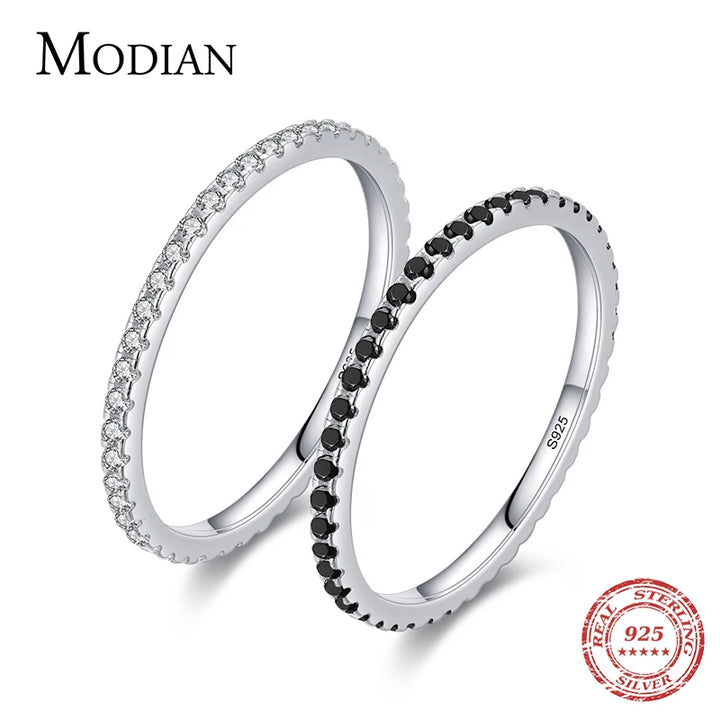 MODIAN Real Silver Black Zirconia Stackable Rings Fashion Crystal 925 Sterling Silver Finger Rings for Women Party Fine Jewelry