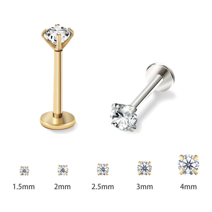 2/8PCS Stainless Steel Eearring Nose Stud Cartilage Piercing Jewelry Helix Tragus Lip Gold Color Tiny Earrings for Women 18G