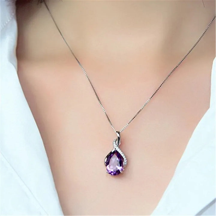 Buyee 925 Sterling Silver Stone Pendant Chain Natural Amethyst & Aquamarine Necklace for Woman Girl Fashion Fine Jewelry Chain