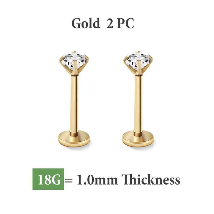 2/8PCS Stainless Steel Eearring Nose Stud Cartilage Piercing Jewelry Helix Tragus Lip Gold Color Tiny Earrings for Women 18G