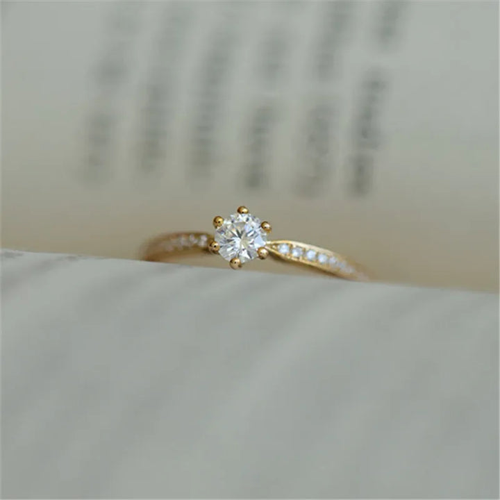 925 Sterling Silver Plated 14K Gold Shining Zircon Ring for Women Exquisite Temperament Wedding Jewelry