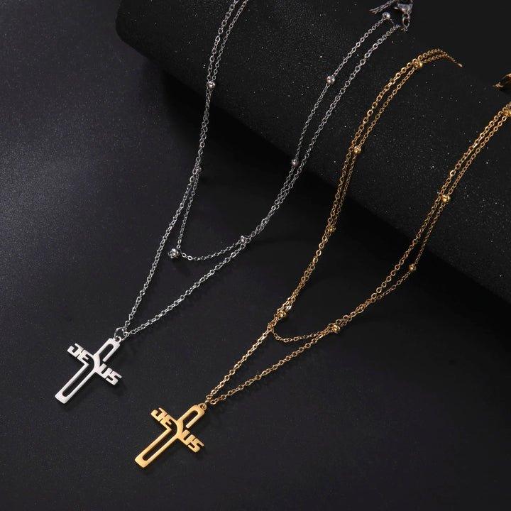 Cazador Jesus Cross Hollow Pendant Necklaces for Women Men Christian Chocker Wholesale Stainless Steel Jewelry Birthday Gifts