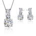 925 Sterling Silver Color Bridal Jewelry Set Classic Cubic Zircon Crystal Pendant  Necklace Stud Earrings for Women Girls Gift