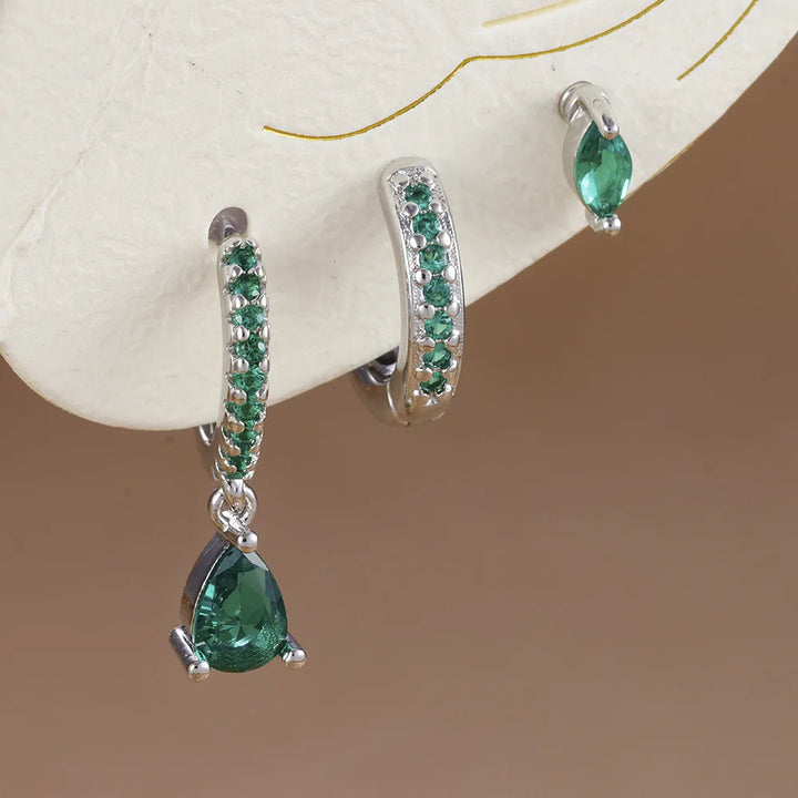 Set of 3 18K Gold Plated Stainless Steel Round Drop Earrings