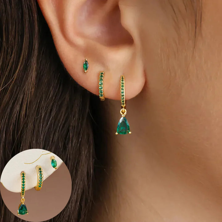 Set of 3 18K Gold Plated Stainless Steel Round Drop Earrings