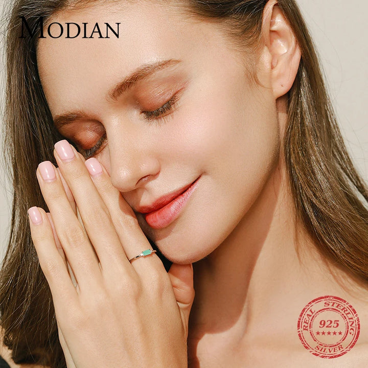 Modian Charm Luxury Real 925 Stelring Silver Green Tourmaline Fashion Finger Rings For Women Fine Jewelry Accessories New Bijoux